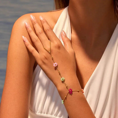 Βραχιόλι με δαχτυλίδι ατσάλινο με λουλούδια - BR364