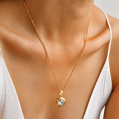 Κολιέ επιχρυσωμένο ατσάλι εξάγωνο με zircon-NE127