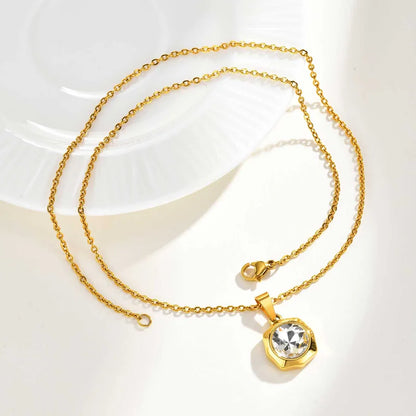 Κολιέ επιχρυσωμένο ατσάλι εξάγωνο με zircon-NE127