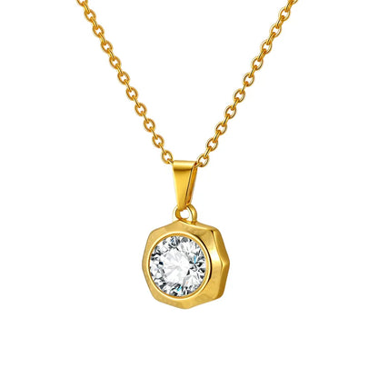 Κολιέ επιχρυσωμένο ατσάλι εξάγωνο με zircon-NE127