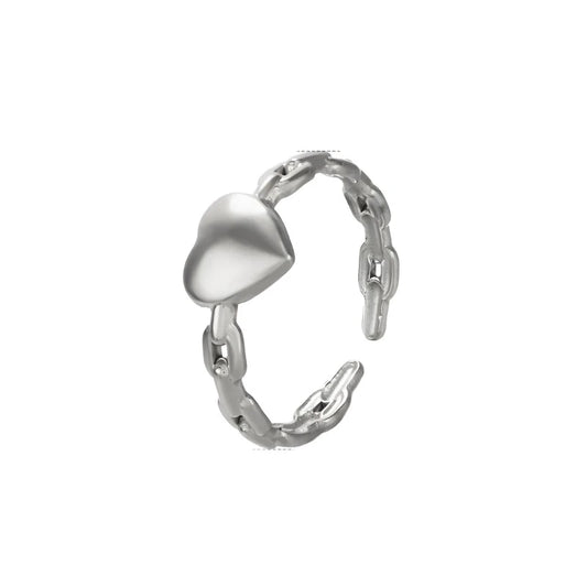 Δαχτυλίδι ατσάλι ασημί με καρδία και υφή αλυσίδας-R191