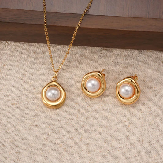 Set de bijuterii din oțel placat cu aur cu perle-SET062