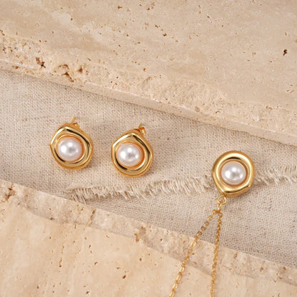 Σετ κοσμημάτων επιχρυσωμένο ατσάλι με πέρλες-SET062