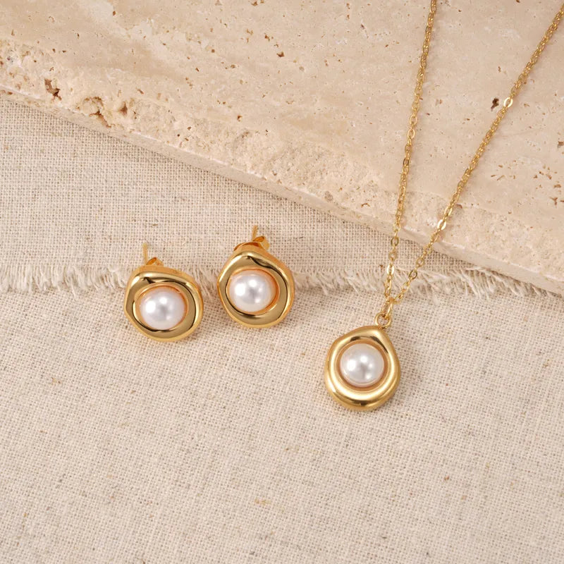 Σετ κοσμημάτων επιχρυσωμένο ατσάλι με πέρλες-SET062