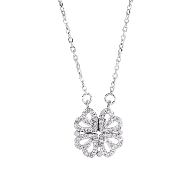 Κολιέ ατσάλι ενωμένες καρδιές με στρας-NE044