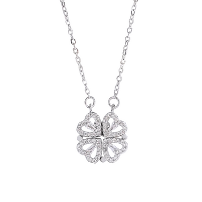 Κολιέ ατσάλι ενωμένες καρδιές με στρας-NE044