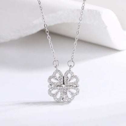 Κολιέ ατσάλι ενωμένες καρδιές με στρας-NE044