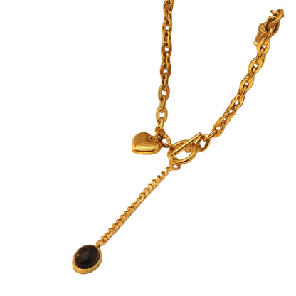 Κολιέ επιχρυσωμένο ατσάλι με μαύρη πέτρα-NE466