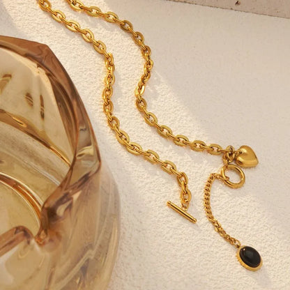 Κολιέ επιχρυσωμένο ατσάλι με μαύρη πέτρα-NE466