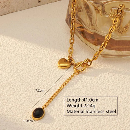 Κολιέ επιχρυσωμένο ατσάλι με μαύρη πέτρα-NE466