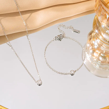 Κολιέ ατσάλι με στρόγγυλο στρας-NE481