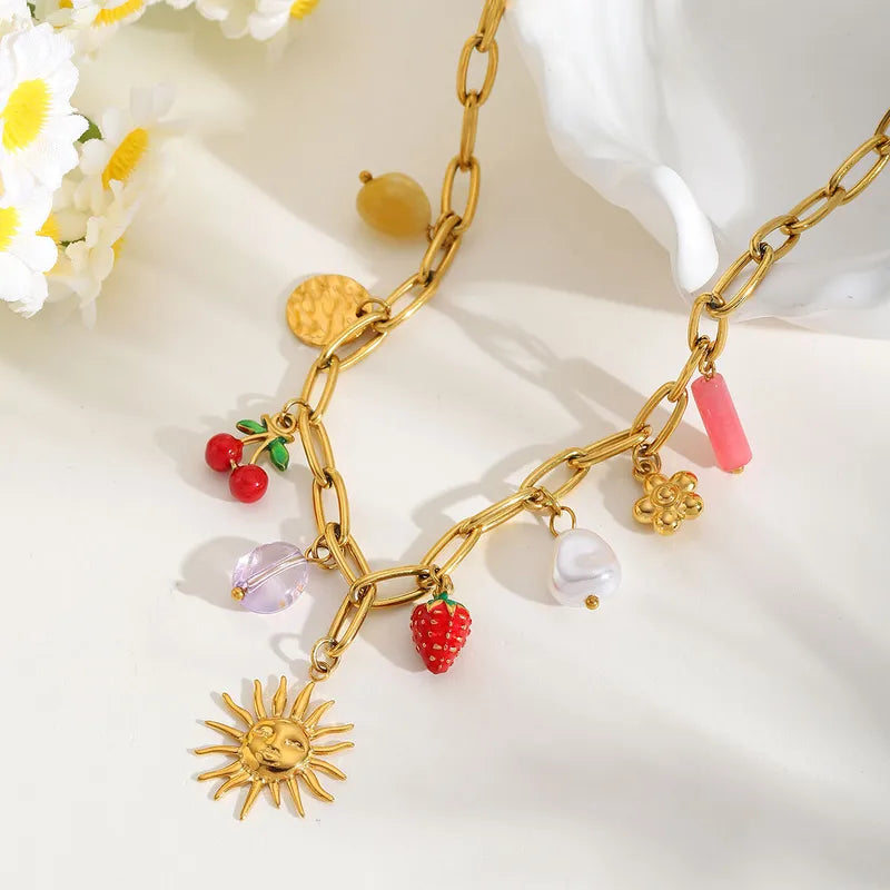 Κολιέ επιχρυσωμένο ατσάλι με καλοκαιρινά charms - NE663