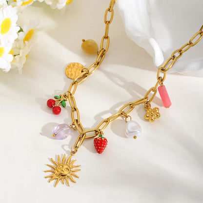 Κολιέ επιχρυσωμένο ατσάλι με καλοκαιρινά charms - NE663