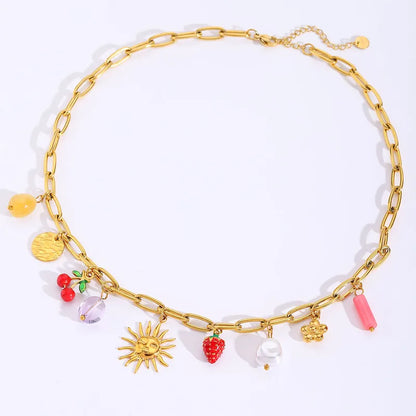 Κολιέ επιχρυσωμένο ατσάλι με καλοκαιρινά charms - NE663