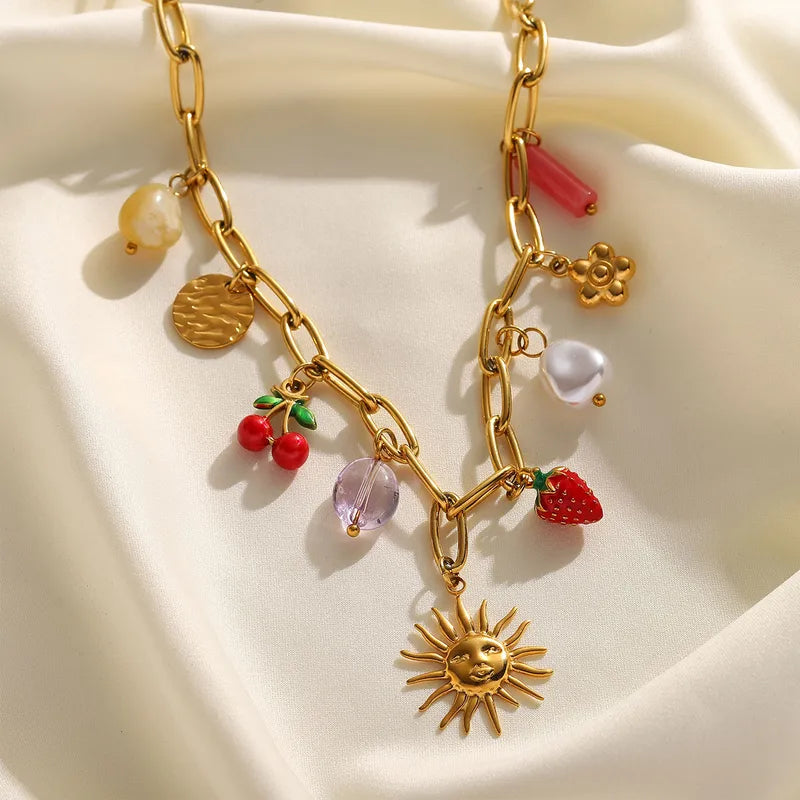 Κολιέ επιχρυσωμένο ατσάλι με καλοκαιρινά charms - NE663