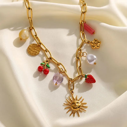 Κολιέ επιχρυσωμένο ατσάλι με καλοκαιρινά charms - NE663