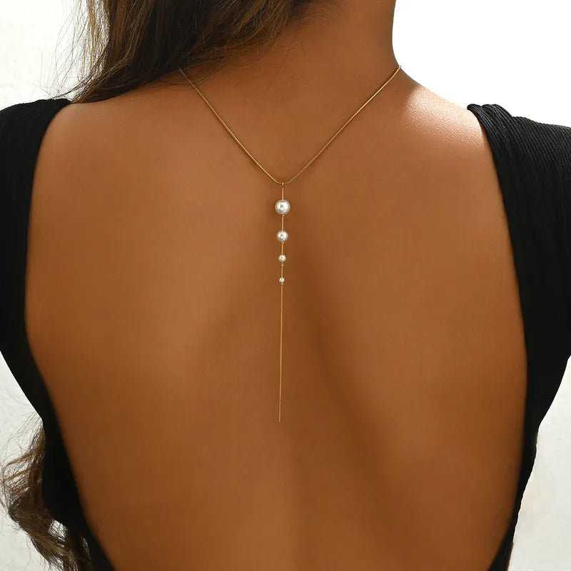 Κολιέ επιχρυσωμένο ατσάλι μακρύ με πέρλες-NE464