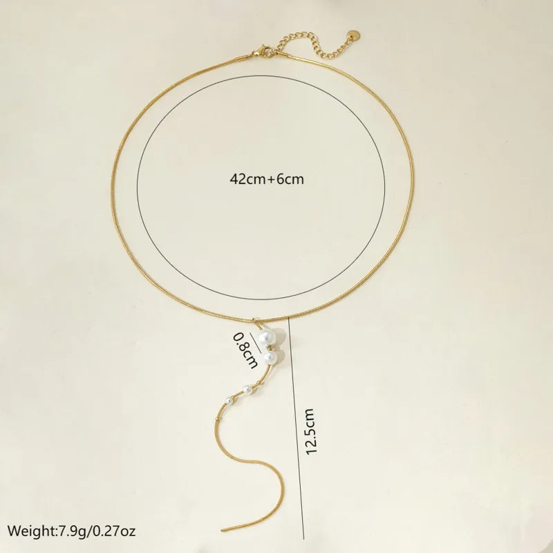 Κολιέ επιχρυσωμένο ατσάλι μακρύ με πέρλες-NE464