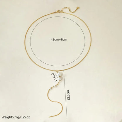 Κολιέ επιχρυσωμένο ατσάλι μακρύ με πέρλες-NE464