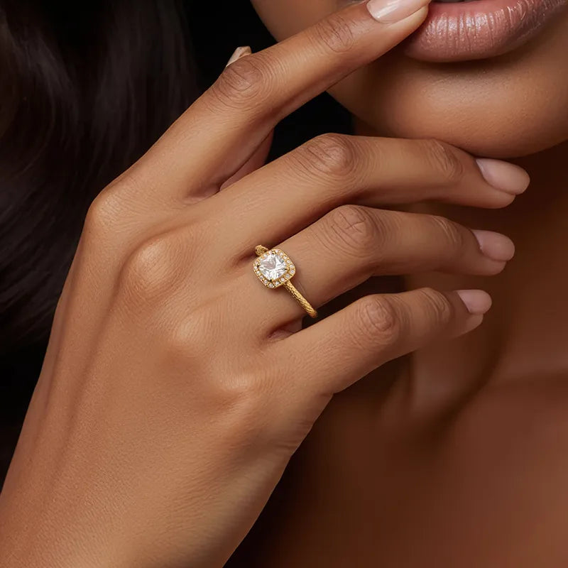 Δαχτυλίδι επιχρυσωμένο ατσάλι με τετράγωνη πέτρα-R027