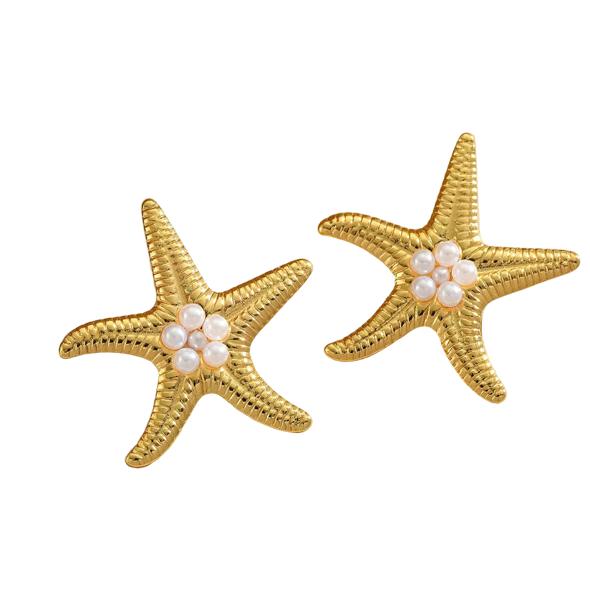 Σκουλαρίκια επιχρυσωμένο ατσάλι αστερίες με πέρλες- EA782