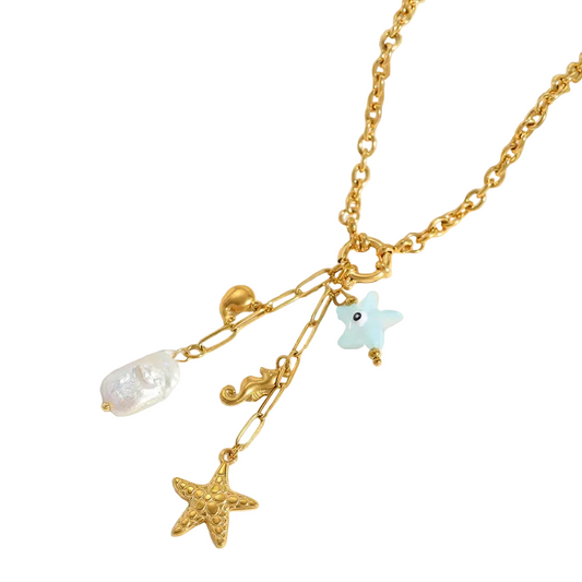 Κολιέ επιχρυσωμένο ατσάλι με καλοκαιρινά charms - NE664