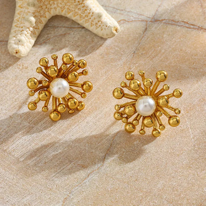 Earrings Gold Plated Flower with pearl-ea473