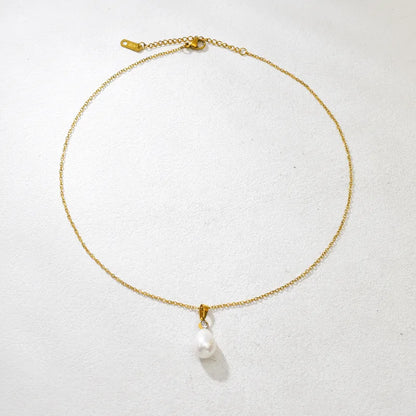 Κολιέ επιχρυσωμένο ατσάλι με πέρλα και zircon-NE549