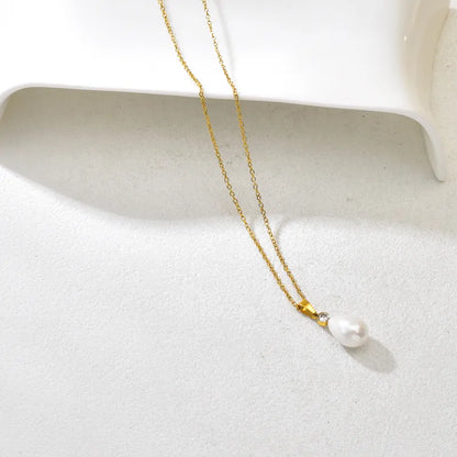 Κολιέ επιχρυσωμένο ατσάλι με πέρλα και zircon-NE549