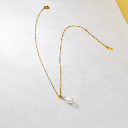 Κολιέ επιχρυσωμένο ατσάλι με πέρλα και zircon-NE549