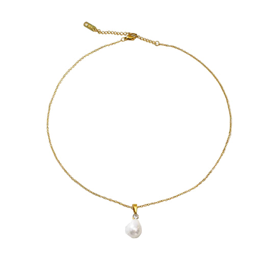 Colier din oțel placat cu aur cu perle și zirconi-NE549