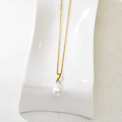 Κολιέ επιχρυσωμένο ατσάλι με πέρλα και zircon-NE549