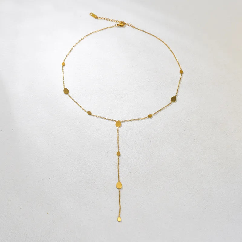 Colier lacrimă din oțel placat cu aur-NE509