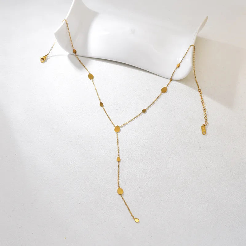 Colier lacrimă din oțel placat cu aur-NE509