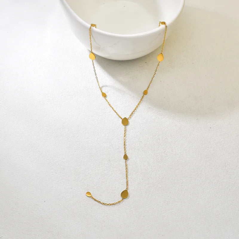 Colier lacrimă din oțel placat cu aur-NE509