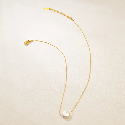 Κολιέ επιχρυσωμένο ατσάλι με επίπεδη πέρλα-NE557