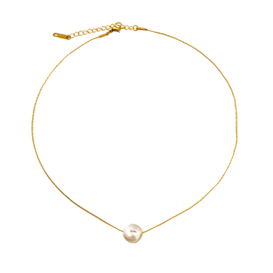 Colier plat cu perle din oțel placat cu aur-NE557