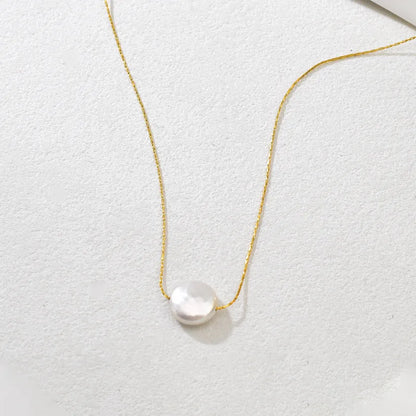 Κολιέ επιχρυσωμένο ατσάλι με επίπεδη πέρλα-NE557