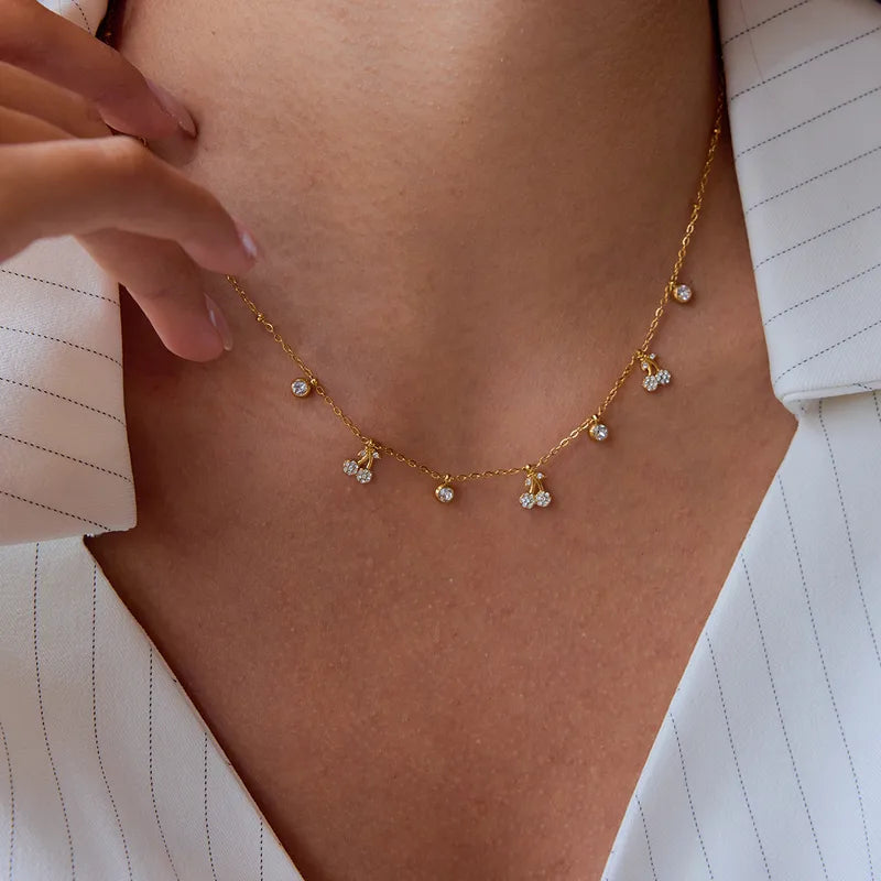 Κολιέ επιχρυσωμένο ατσάλι με κεράσια και στρας-NE109