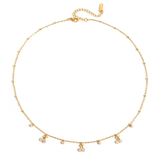 Colier din otel placat cu aur cu cirese si strasuri-NE109