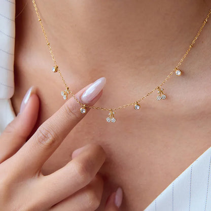 Κολιέ επιχρυσωμένο ατσάλι με κεράσια και στρας-NE109