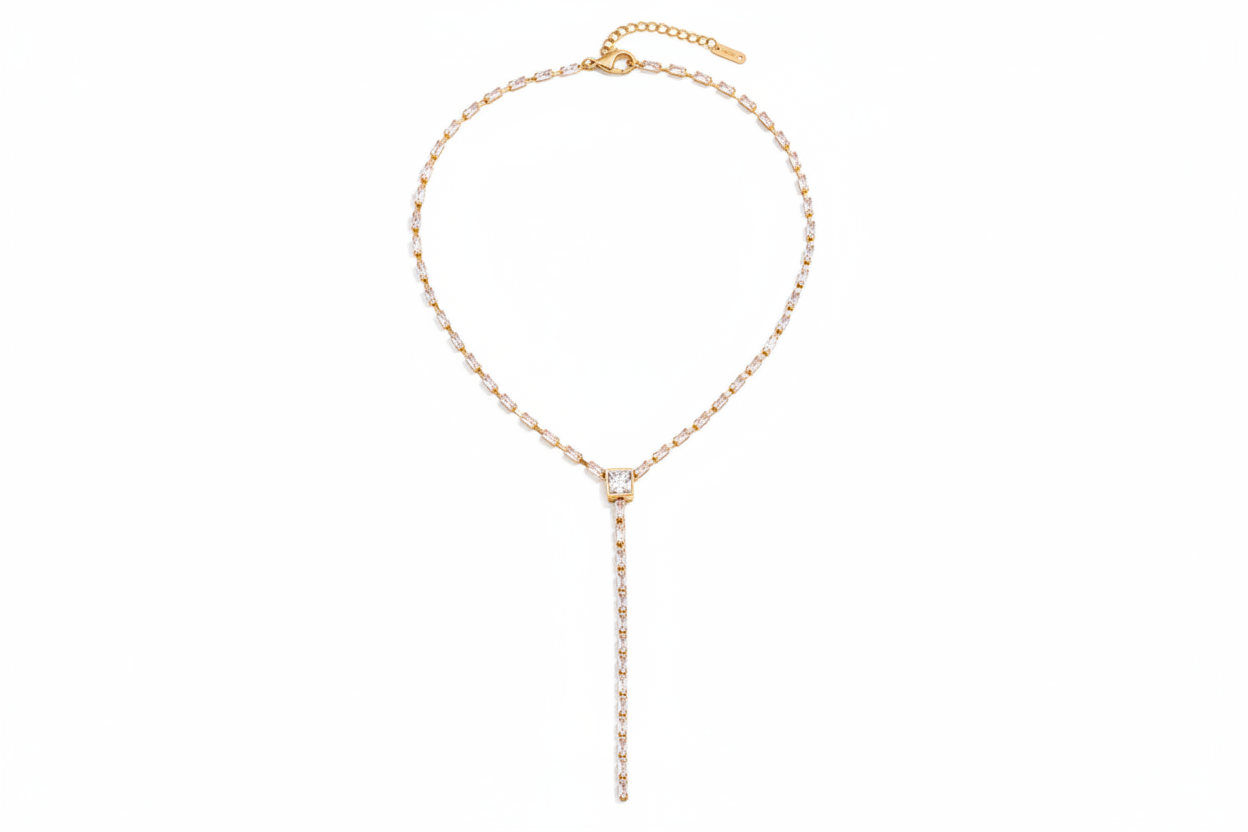 Κολιέ επιχρυσωμένο ατσάλι αλυσίδα με zircon-NE537