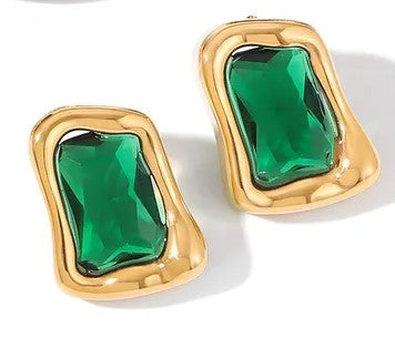 Σκουλαρίκια επιχρυσωμένο ατσάλι με πράσινα zircon-EA521