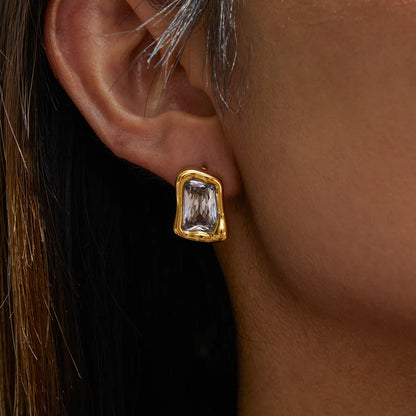 Σκουλαρίκια επιχρυσωμένο ατσάλι με zircon-EA287