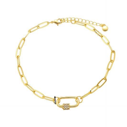 Bratara din lant de otel placat cu aur cu strasuri-BR224