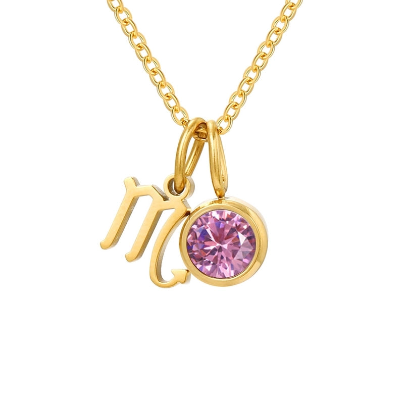 Collana zodiaco e pietre colorate con catena in acciaio dorato-NE092
