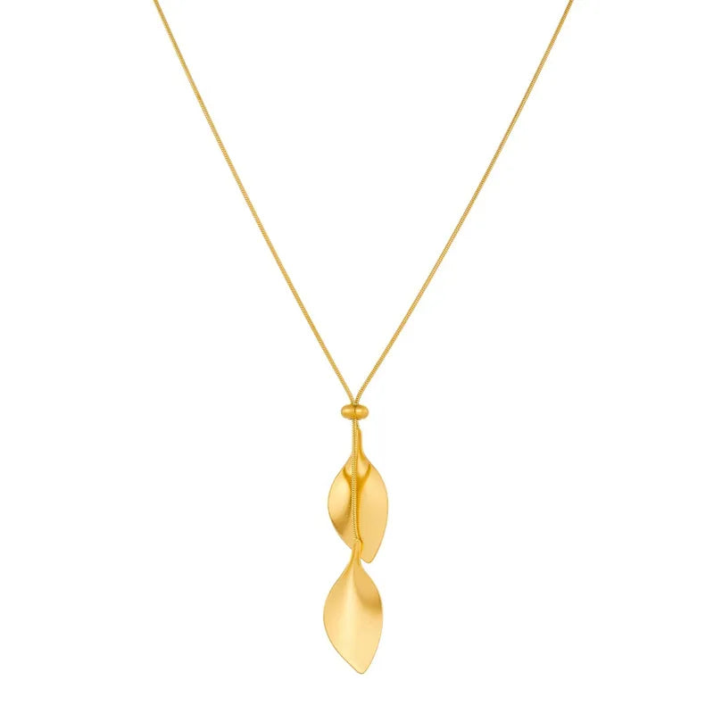 Steel necklace with gold leaves - NE021