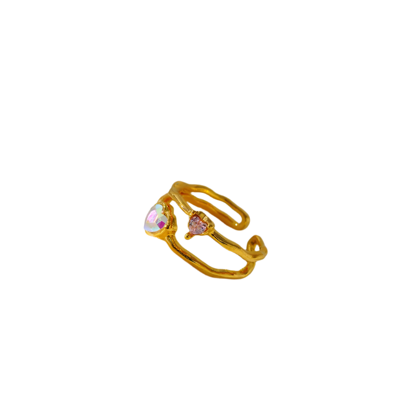 Ring gold steel with two pink zircon-r132