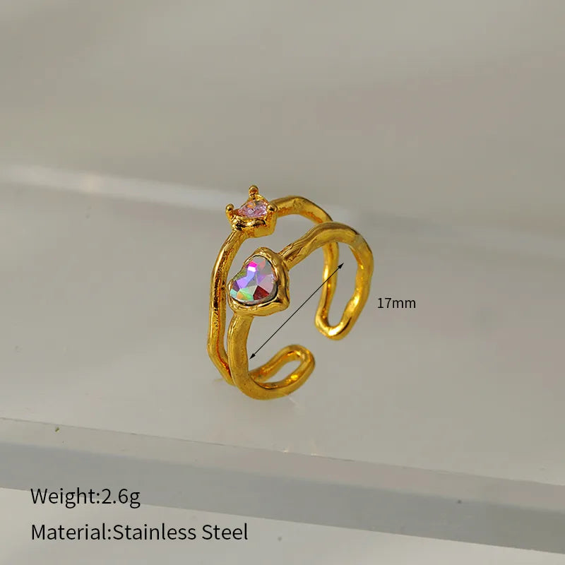 Ring gold steel with two pink zircon-r132