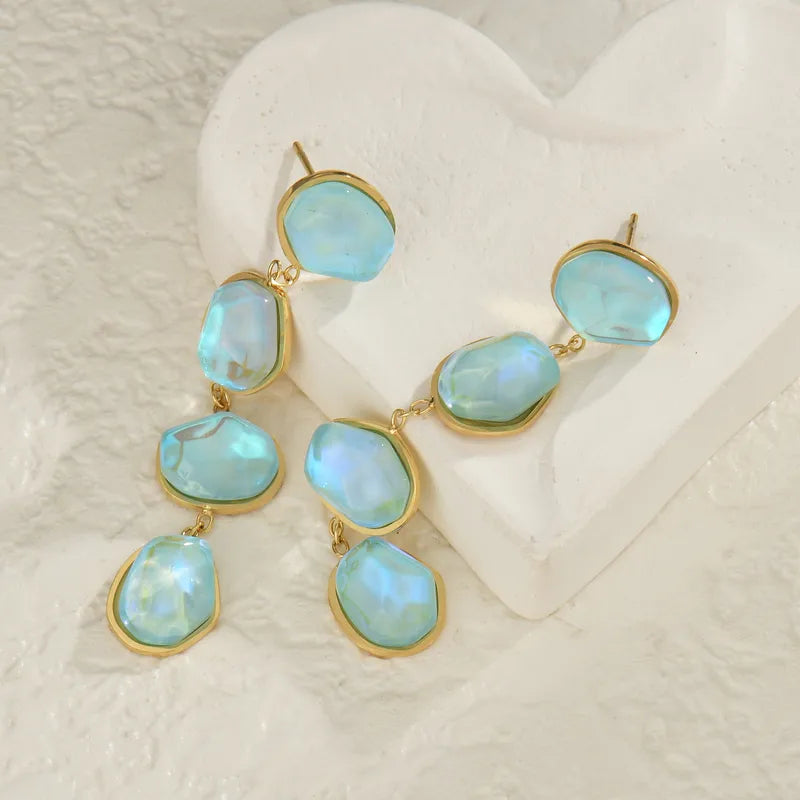 Σκουλαρίκια επιχρυσωμένο ατσάλι γαλάζια κρύσταλλα-EA648